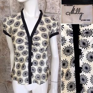 Pretty Milly Silk Blouse Mod Print and Cap Sleeves